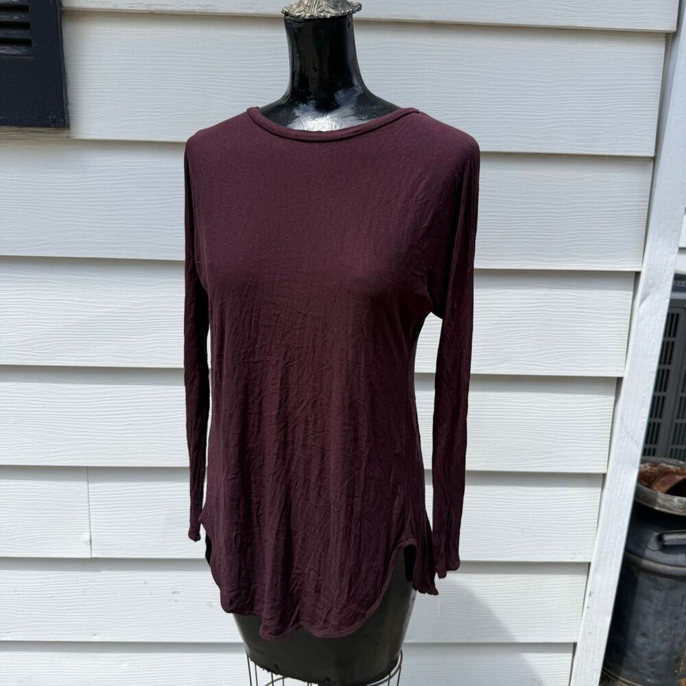 Wilfred Open Back Long Sleeve Top Burgundy Minimalist Draped Blouse